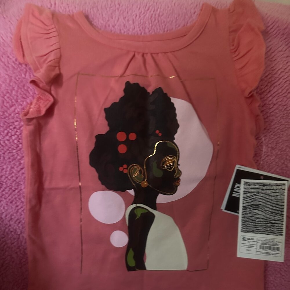Black History Month Girls 2T Beautiful Girl Ruffle Sleeveless Pink T-Shirt